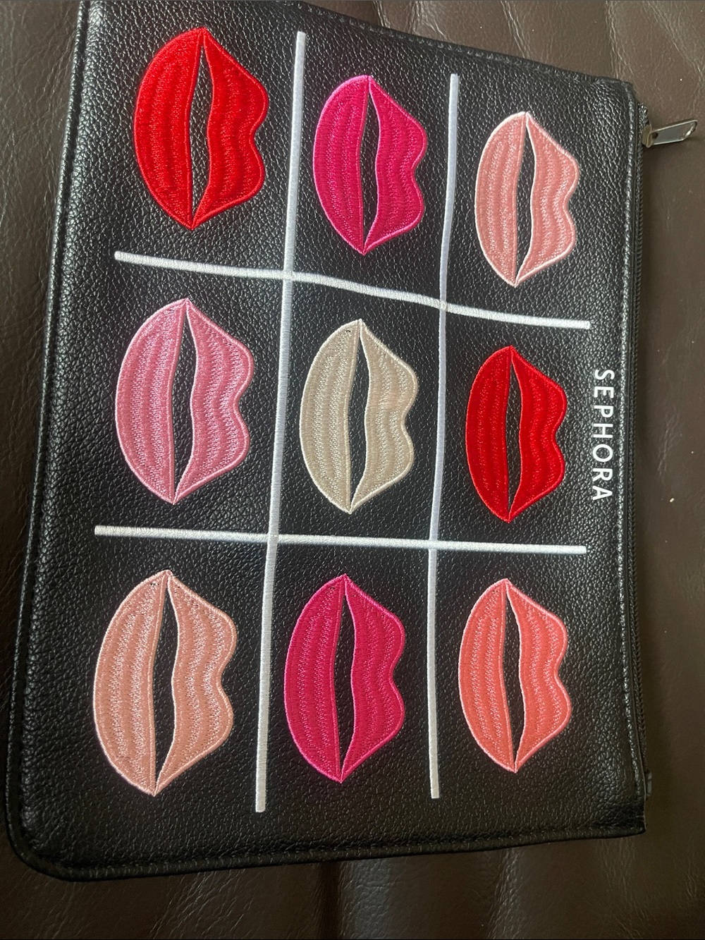 Sephora Black Cosmetic Pouch with Red, Pink and Nude Lip Prints